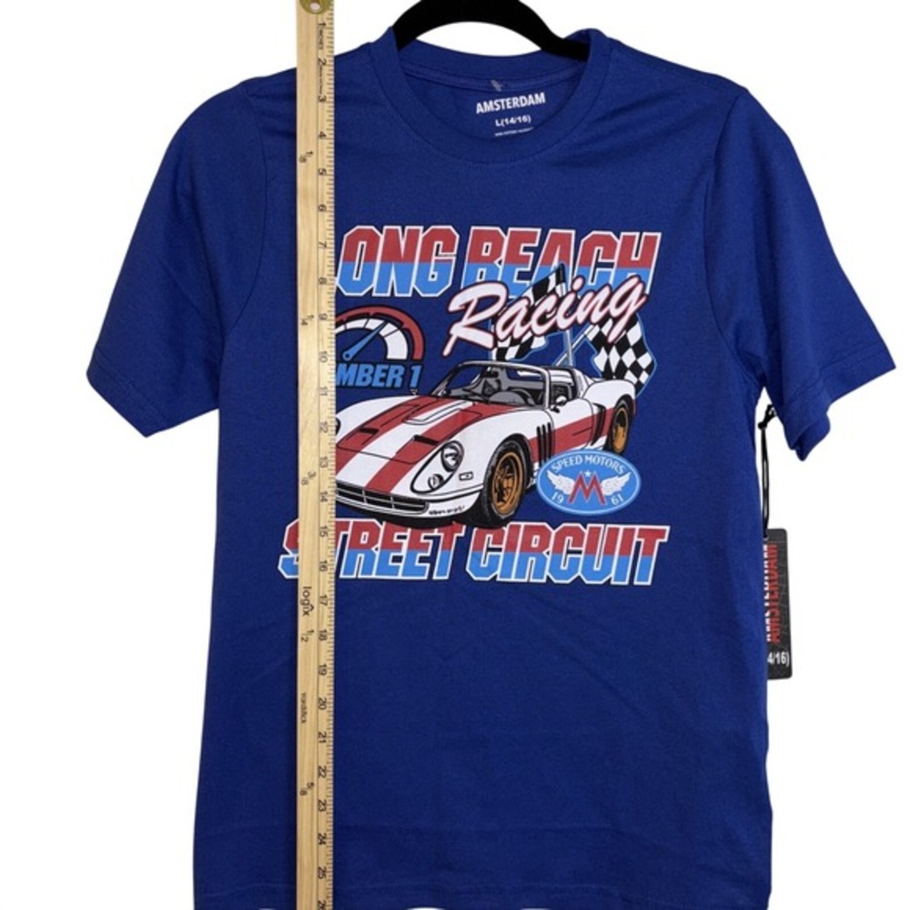 Amsterdam Boys Long Beach Racing Street Circuit Graphic T-Shirt Blue L 14/16 NWT